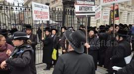 Strictly Orthodox Jewish Community Protests Outside Parliament Against Schools Bill