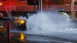 US, Los Angeles: Tarzana Hydrant Sheared In Hit And Run Crash