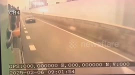 Car crushed between truck and wall when motorway narrows