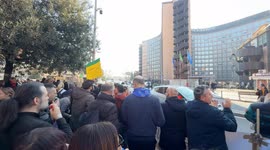 Demonstrators protest under the Lazio Region building during the demonstration organized by the associations of the regional mental health network in front of the headquarters of the Lazio Region in Rome.
