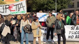 Demonstrators protest under the Lazio Region building during the demonstration organized by the associations of the regional mental health network in front of the headquarters of the Lazio Region in Rome.