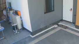 Glass door falls onto woman as she sweeps the yard