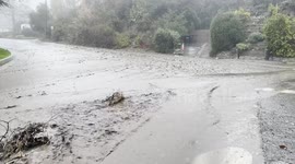 US, Los Angeles: Altadena National Guard Responds As Etion Wildfire Burn Scar Starts Flooding