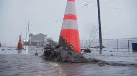 US, Los Angeles: Pacific Palisades Mudflow Starts on PCH Amid Heavy Downpour in Palisades Wildfire Burn Scar