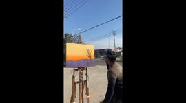 Chinese man creates stunning painting using tree branch