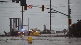 US, Los Angeles: Malibu PCH Under Several Feet of Mud In Palisades Wildfire Burn Scar