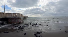 Wind, rough seas and cloudy skies on the coast of Lido di Ostia on Valentine's Day in Rome.