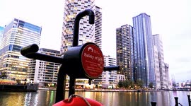 Canary Wharf River Trust Safety Of Life Sign South Quay Overlooking Newly Developed Wood Wharf