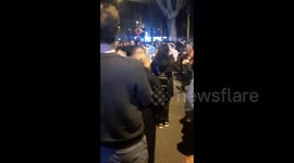 Serbia: Children hold banners during protest in Banjica