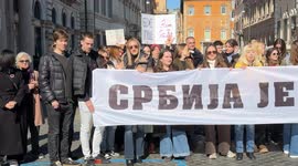 Serbian students living in Rome during a demonstration in support of the Serbian student protests on Serbian National Day in Rome.