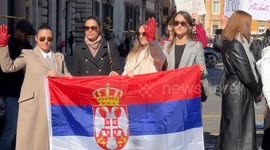 Serbian students living in Rome during a demonstration in support of the Serbian student protests on Serbian National Day in Rome.