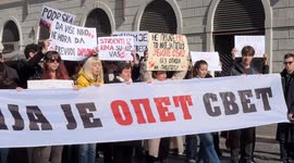 Serbian students living in Rome during a demonstration in support of the Serbian student protests on Serbian National Day in Rome.