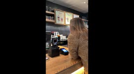 Customer pranks Starbucks barista with giant coffee cup