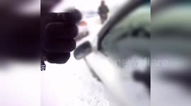 US: Truck Nearly Hits Deputy on Snowy Highway 97