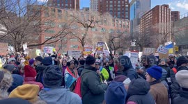 Anti-Trump demonstrators chant “Adams must resign!” at protest in New York City