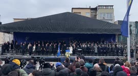 President Vjosa Osmani, Prime Minister Albin Kurti, and high-ranking officials attend the KSF - parade during the celebration of the Kosovo's Independence