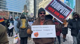 Wildland Firefighter describes losing job due to Trump and and Elon Musk policies at President's Day Protest in Chicago