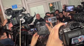 Albin Kurti, leader of the Levizja VeteVendosje political party, celebrate the victory at the party's headquarters
