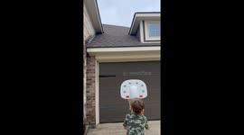 Baby brother takes a funny shortcut while copying big brother's cool trick shot