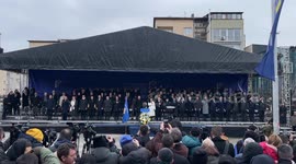 President Vjosa Osmani, Prime Minister Albin Kurti, and high-ranking officials attend the KSF parade during the celebration of the Kosovo's Independence Day