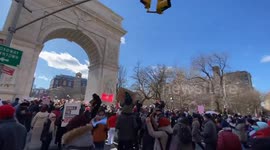 Anti Trump protesters march through New York City