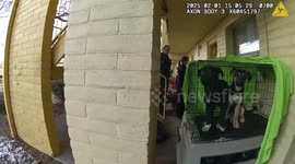 Shocked cop argues with owner of 11 puppies rescued from squalor