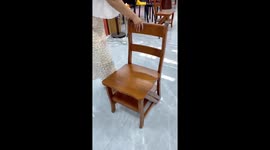 Chinese woman showcases multifunctional chair-ladder