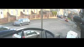 Driver Speeds Around Corner and Collides With Streetlight