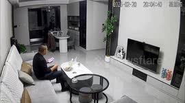 Homeowner's first reaction in earthquake is to protect his TV