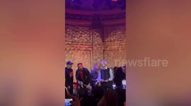 Bill Murray and Jon Hamm sing on stage at SNL 50th anniversary after-party