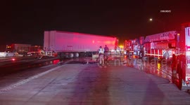 US, Los Angeles: Diamond Bar Semi Rear Ends Cement Truck on EB 60 Freeway Fatal