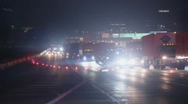 US, Los Angeles: Diamond Bar Semi Rear Ends Cement Truck on EB 60 Freeway Fatal B Roll and Traffic Part 2