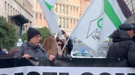 Demonstration organized by the Italian association UDAP in support of the Palestinian cause near the US Embassy in Rome.