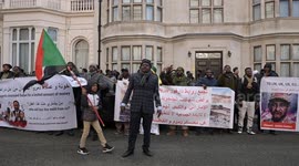 Darfur Union in the UK demonstrate against UAE support or RSF in Sudan, London, UK