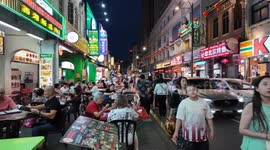 Chinatown in Kuala Lumpur, Malaysia at night has many food offerings