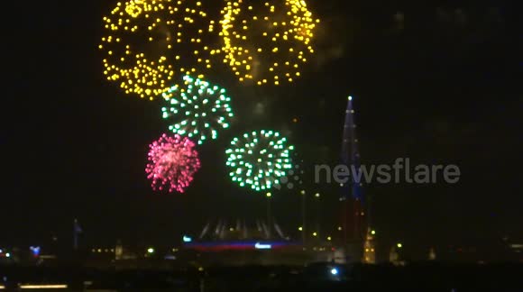 Russian defender day's firework over St Petersburg, Russia