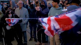 Union flag ripped in half by counter protesters. In Manchester last Saturday. As UKIP hold