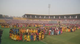 Several thousand dancers perform the traditional Jhumur dance as they rehearse for the upcoming 'Jhumoir Binandini' event