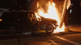 US, Los Angeles: Florence Firestone Fiery Crash Into Pole