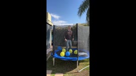 Man loses balance and knocks over trampoline in La Rioja, Spain
