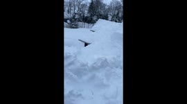 Man clears over six feet of snow after storm in Midland, Ontario, Canada