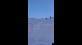 Guy falls into puddle after sliding down slope in Starokul'chubaevo, Russia
