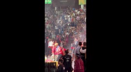 Singer trips during performance in Jesús María, Argentina