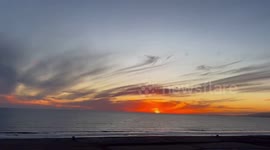 Stunning sunset at the beach in Santa Monica, California, USA
