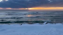 Strong waves and wind batter the coast in Ogunquit, Maine, USA