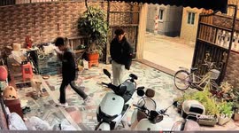 Person trips and falls as dog crosses their path in Guangdong, China