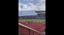 Dog joins sprint hurdles practice in Kota Kinabalu, Malaysia