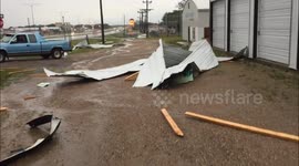 Roof of storage building damaged by strong thunderstorms in Minnesota