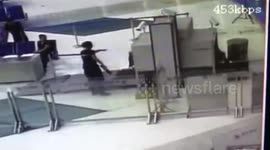 Man in a hurry goes into stuff security checkpoint with his bag