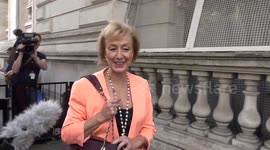Andrea Leadsom mobbed by the press as she arrives to start new job